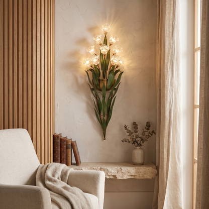 Baldassare Modern Iron Glass Flower LED Wall Sconce for Statement Living Room Lighting