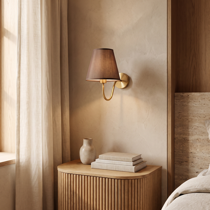 Perrelle Nordic Curved Iron LED Wall Sconce with Fabric Shade for Living Room and Bedroom