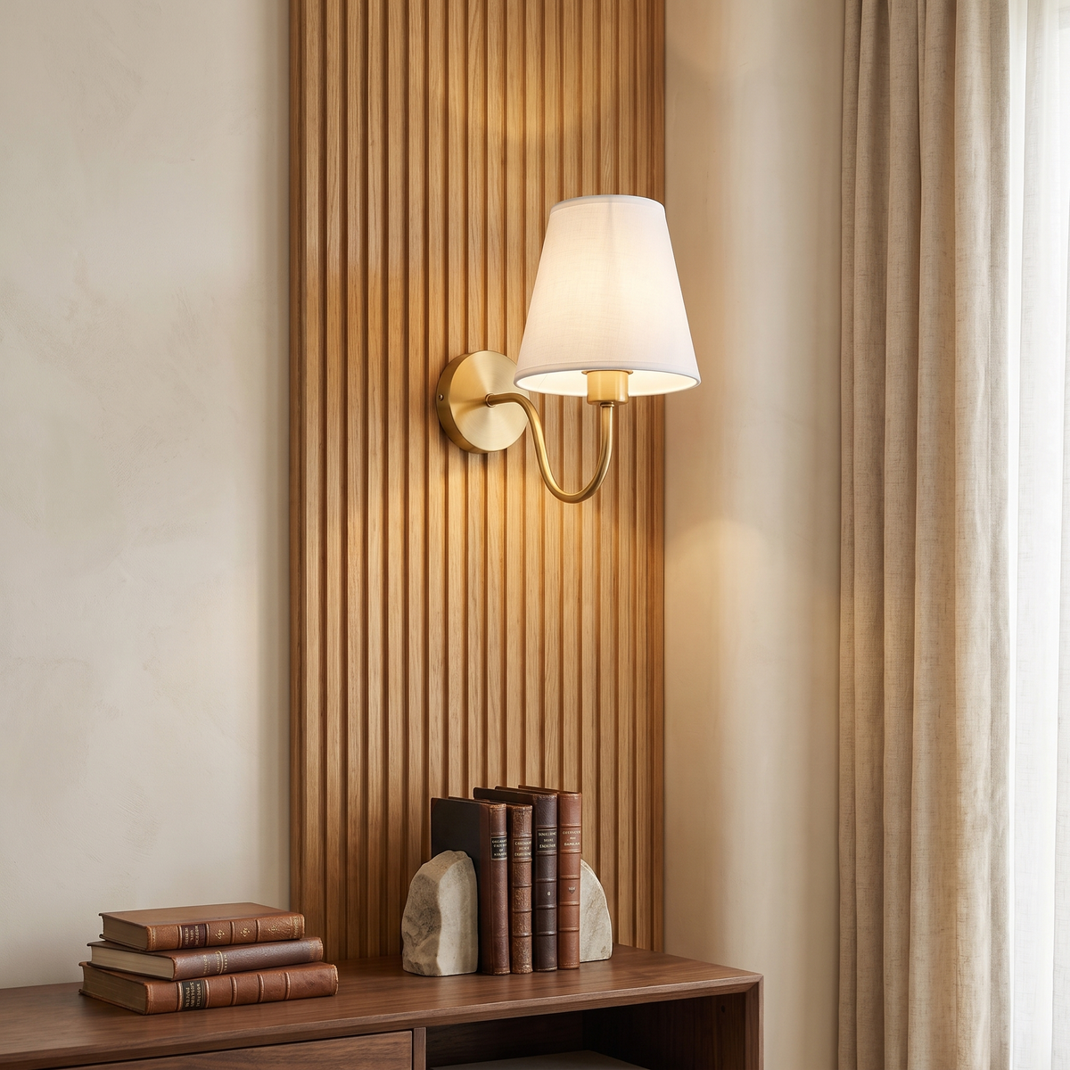 Perrelle Nordic Curved Iron LED Wall Sconce with Fabric Shade for Living Room and Bedroom