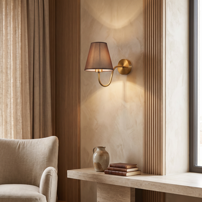 Perrelle Nordic Curved Iron LED Wall Sconce with Fabric Shade for Living Room and Bedroom