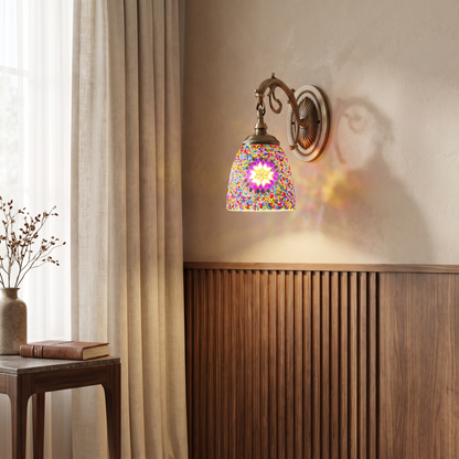 Jourdaine Tiffany-Style Iron Dome Wall Sconce with Stained Glass Shade for Bedroom