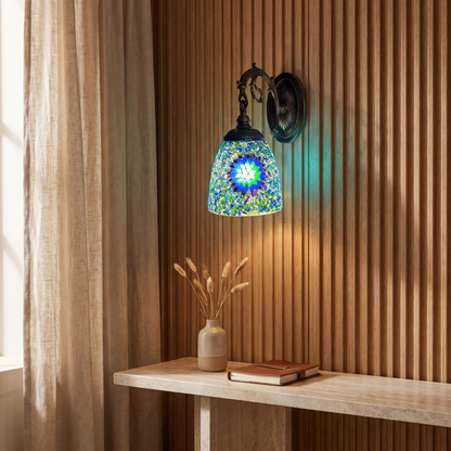 Jourdaine Tiffany-Style Iron Dome Wall Sconce with Stained Glass Shade for Bedroom