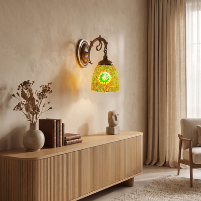 Jourdaine Tiffany-Style Iron Dome Wall Sconce with Stained Glass Shade for Bedroom