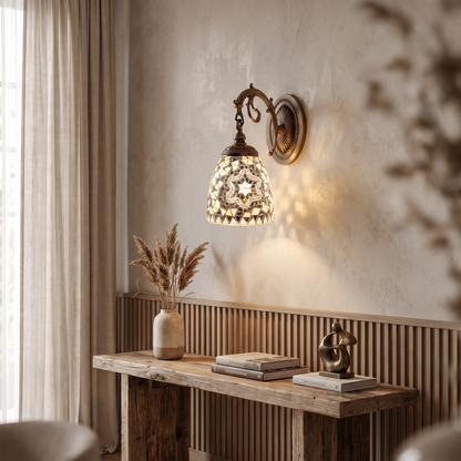 Jourdaine Tiffany-Style Iron Dome Wall Sconce with Stained Glass Shade for Bedroom