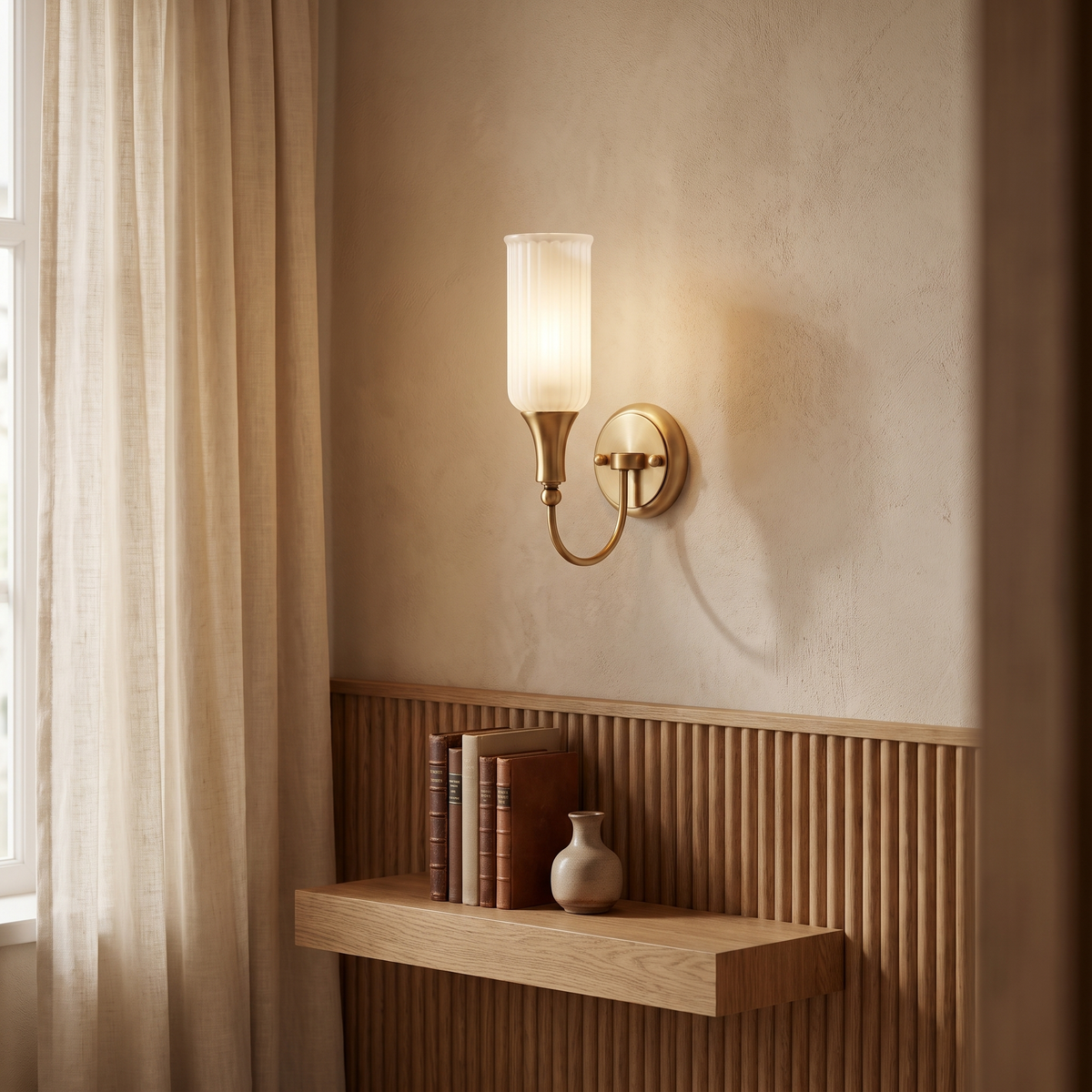 Doveraine Vintage Gold Brass Glass Wall Sconce with Warm Hallway and Bedroom Glow