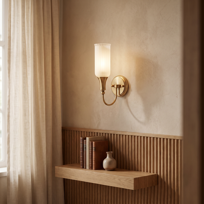 Doveraine Vintage Gold Brass Glass Wall Sconce with Warm Hallway and Bedroom Glow