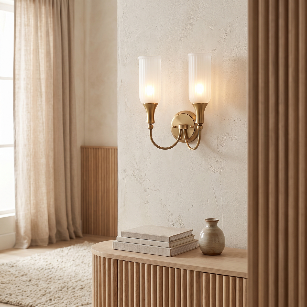 Doveraine Vintage Gold Brass Glass Wall Sconce with Warm Hallway and Bedroom Glow