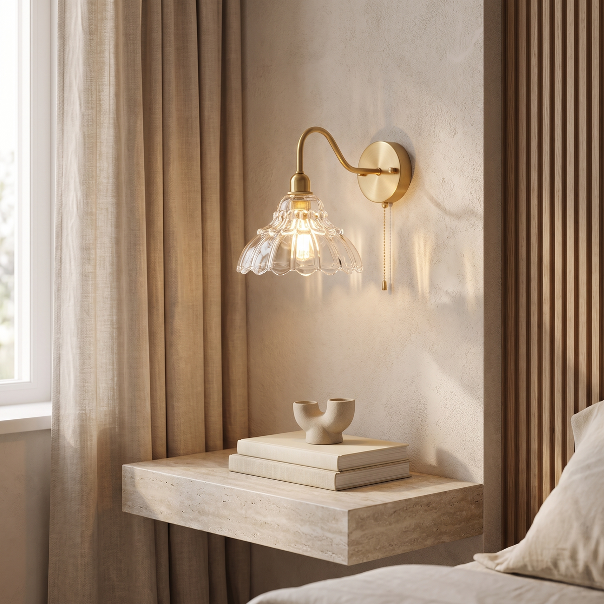 Saphirelle Minimalist Brass Bellflower Glass Wall Sconce for Living Room and Bedroom