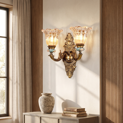 Thessaly European Resin Glass Flower Wall Sconce for Living Room and Bedroom