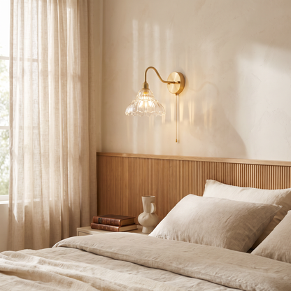 Saphirelle Minimalist Brass Bellflower Glass Wall Sconce for Living Room and Bedroom