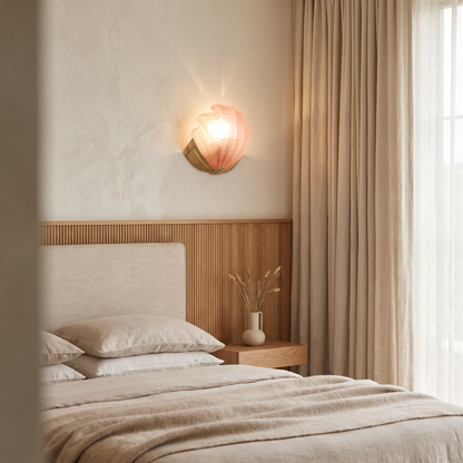 Kirielle Art Deco Brass Wall Sconce with Shell-Shaped Glass Shade for Bedroom