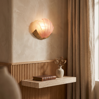 Kirielle Art Deco Brass Wall Sconce with Shell-Shaped Glass Shade for Bedroom