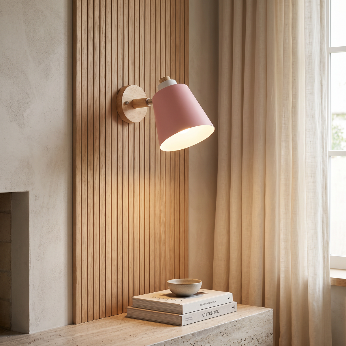 Estellune Macaron Barrel Shade Wood Accent Wall Sconce for Bedside Reading