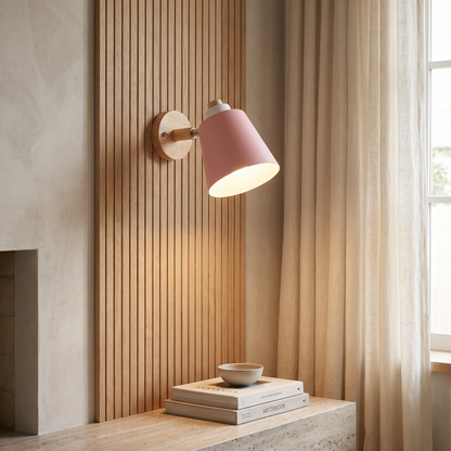 Estellune Macaron Barrel Shade Wood Accent Wall Sconce for Bedside Reading