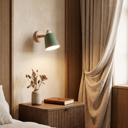 Estellune Macaron Barrel Shade Wood Accent Wall Sconce for Bedside Reading