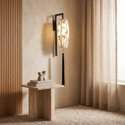 Ostara Chinese-Style Painted Fabric Lantern Wall Sconce with Tassel for Hallway