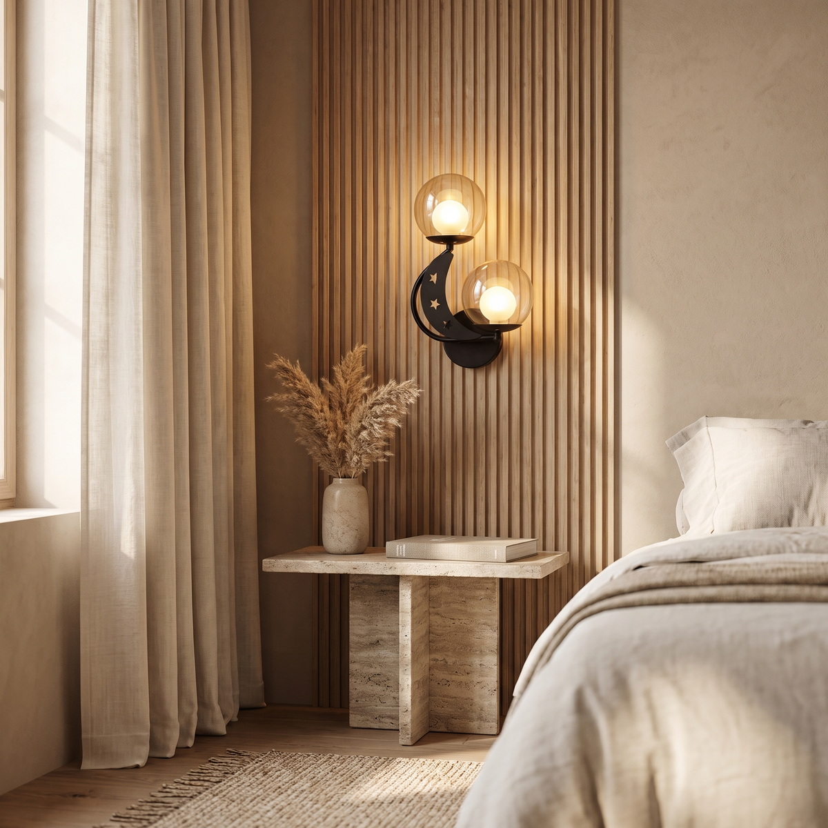 Zabrielle Nordic Iron Glass Globe Wall Sconce with Moon and Star Cutouts