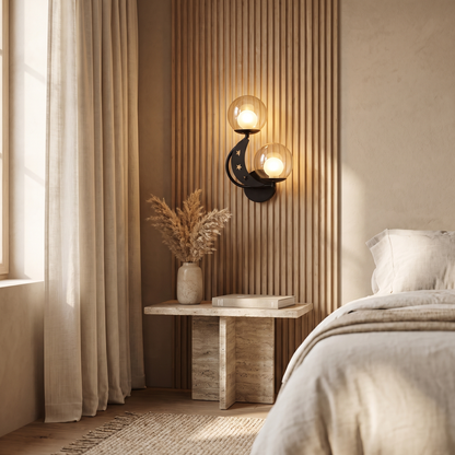 Zabrielle Nordic Iron Glass Globe Wall Sconce with Moon and Star Cutouts