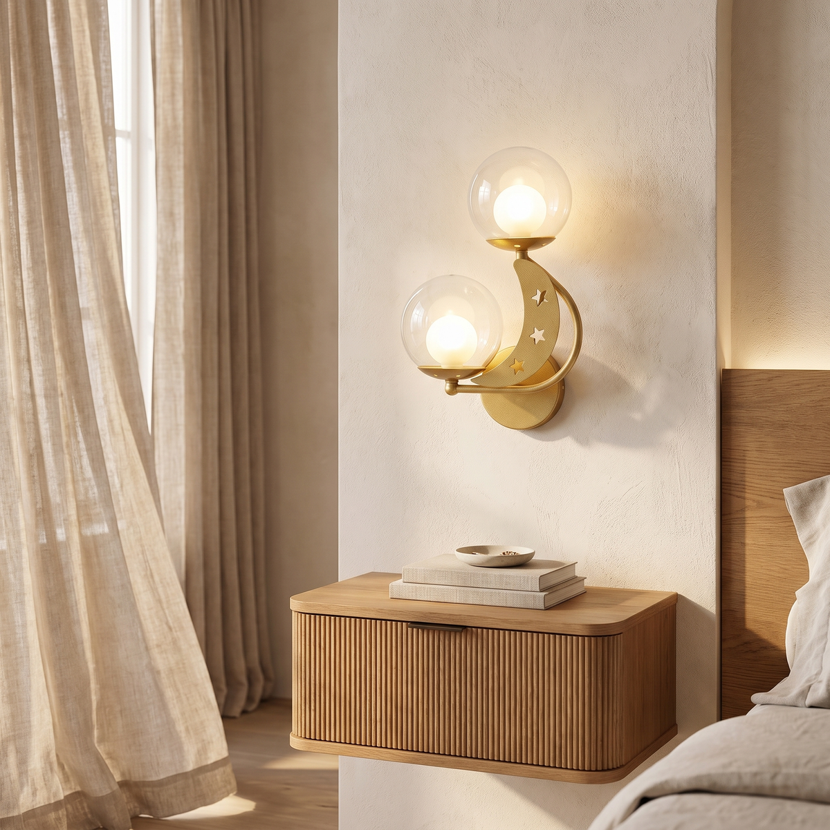 Zabrielle Nordic Iron Glass Globe Wall Sconce with Moon and Star Cutouts