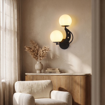 Zabrielle Nordic Iron Glass Globe Wall Sconce with Moon and Star Cutouts