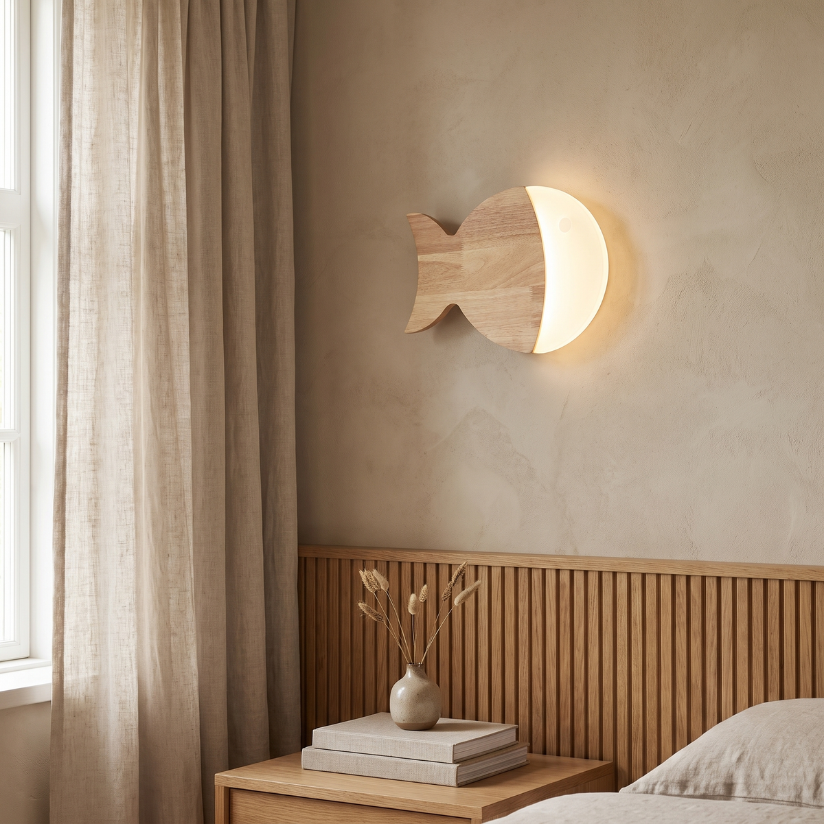 Yolandine Nordic Oak Acrylic Fish Wall Sconce for Bedside Reading and Study