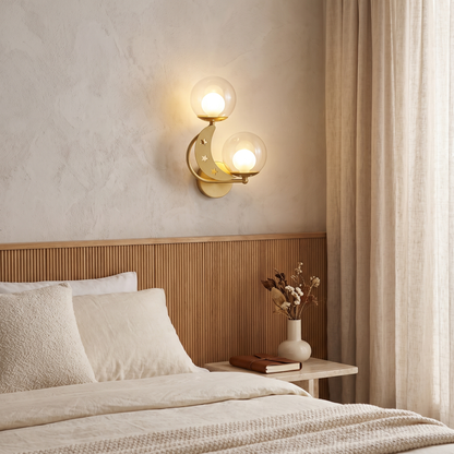Zabrielle Nordic Iron Glass Globe Wall Sconce with Moon and Star Cutouts