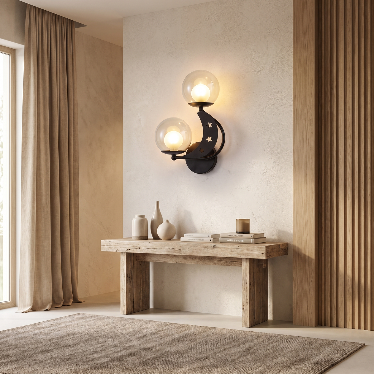 Zabrielle Nordic Iron Glass Globe Wall Sconce with Moon and Star Cutouts