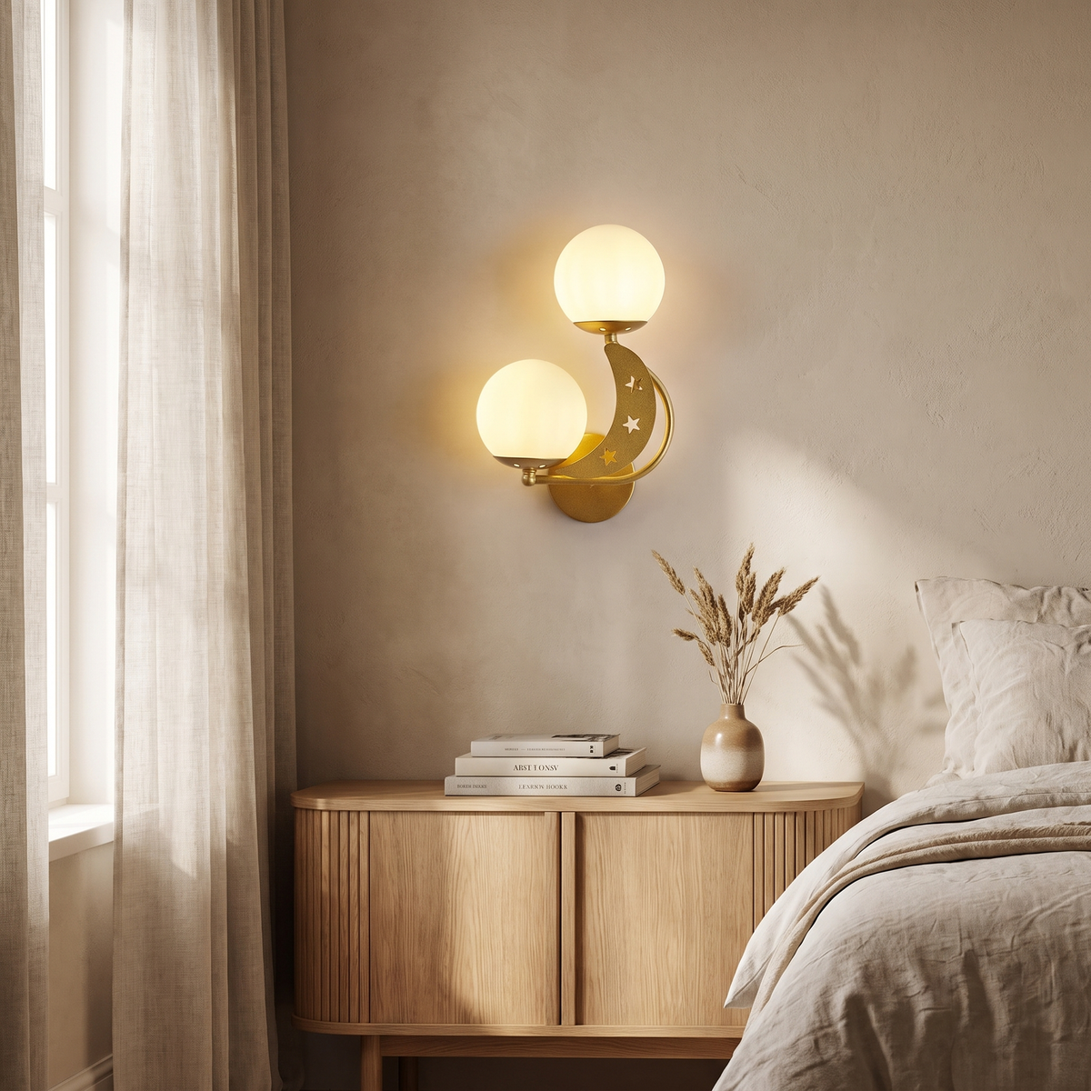 Zabrielle Nordic Iron Glass Globe Wall Sconce with Moon and Star Cutouts