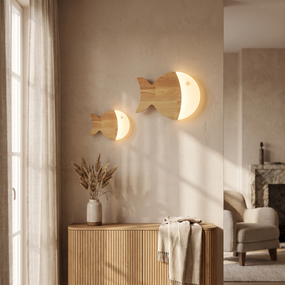 Yolandine Nordic Oak Acrylic Fish Wall Sconce for Bedside Reading and Study