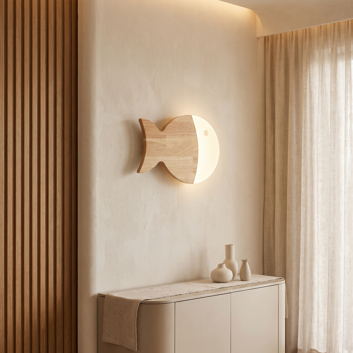 Yolandine Nordic Oak Acrylic Fish Wall Sconce for Bedside Reading and Study