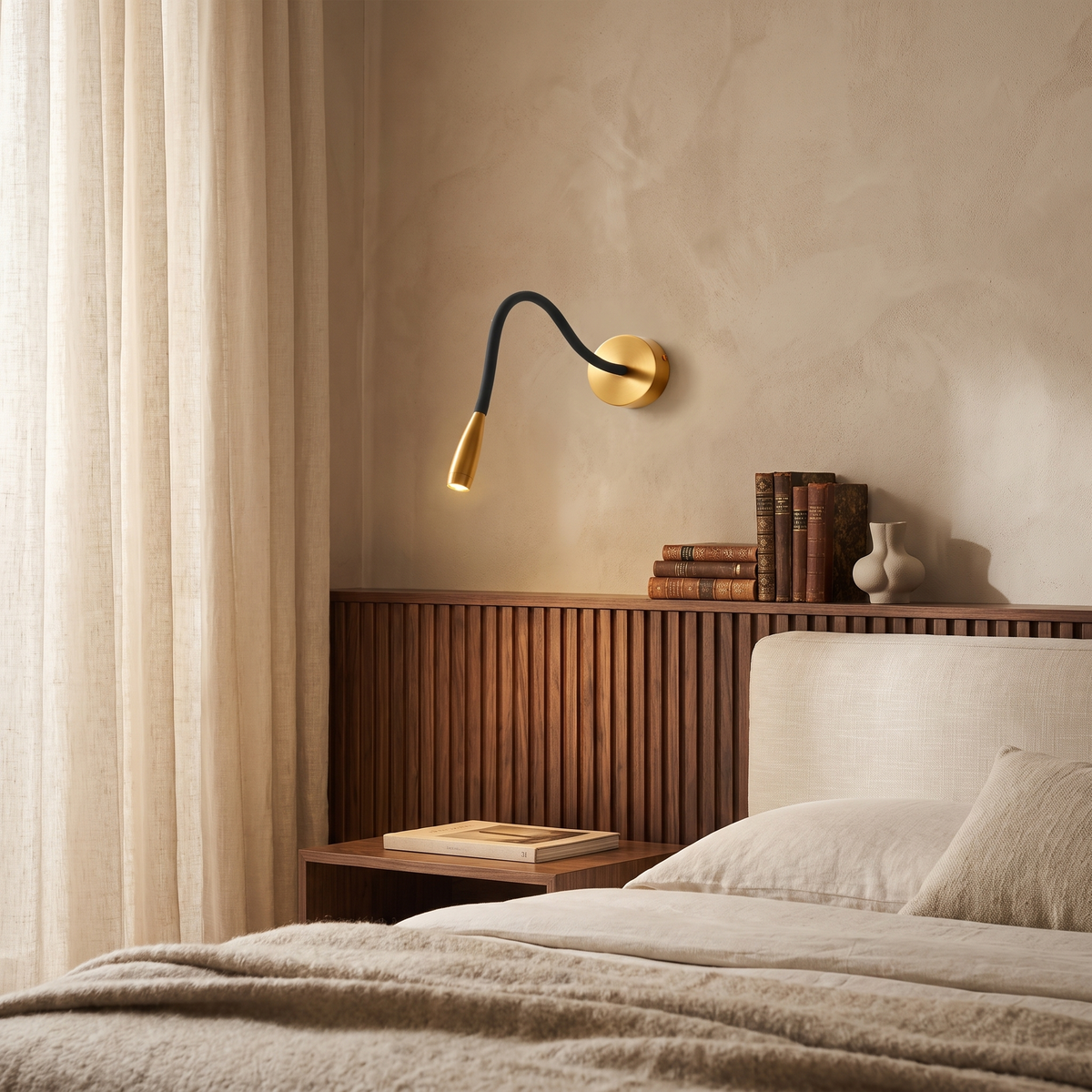 Quenelle Modern Copper Black LED Wall Sconce for Bedside Reading