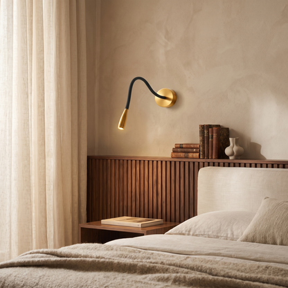 Quenelle Modern Copper Black LED Wall Sconce for Bedside Reading