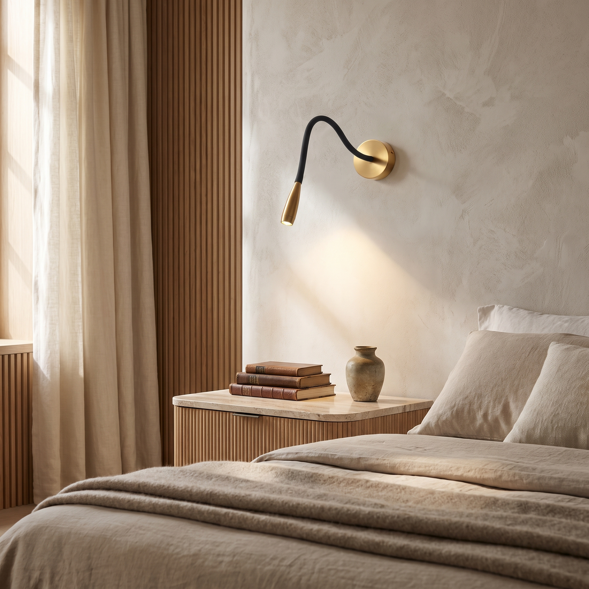Quenelle Modern Copper Black LED Wall Sconce for Bedside Reading