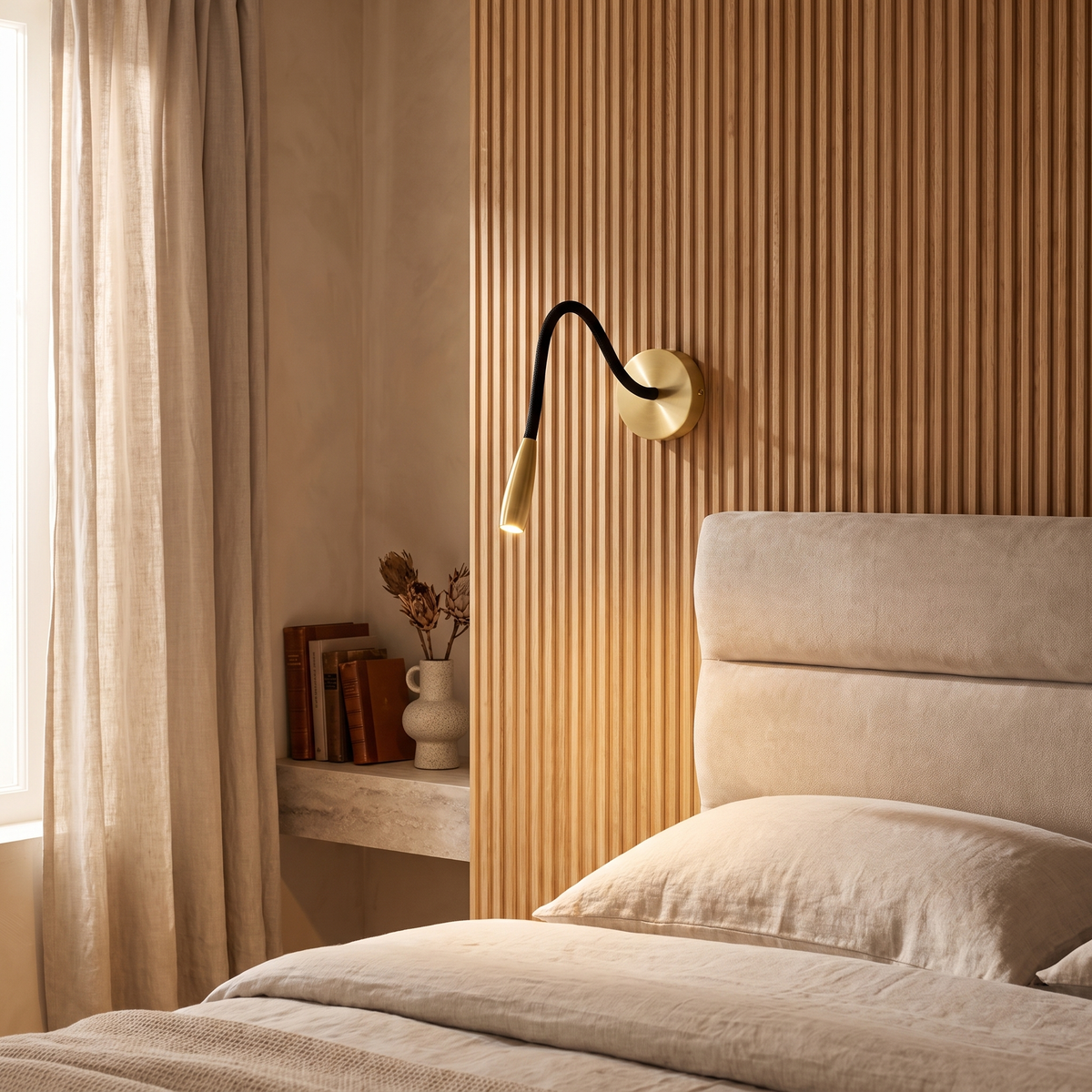 Quenelle Modern Copper Black LED Wall Sconce for Bedside Reading