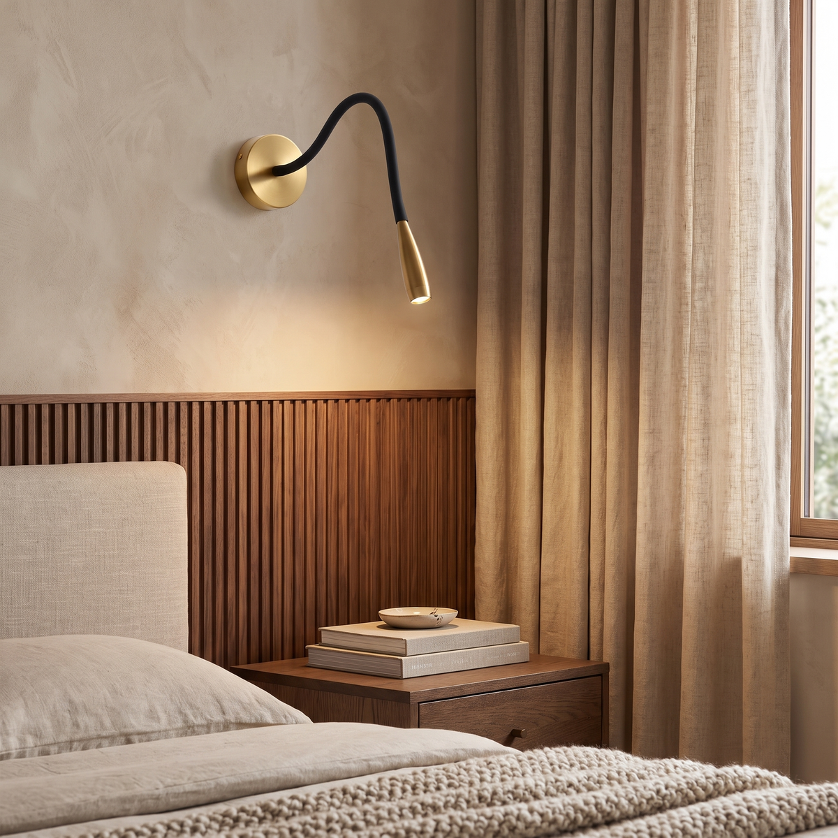 Quenelle Modern Copper Black LED Wall Sconce for Bedside Reading