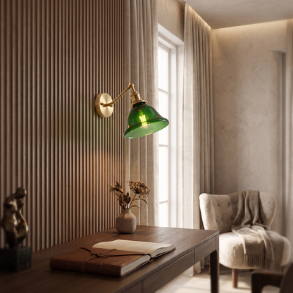 Anouvelle Traditional Brass Round Glass Wall Sconce for Bedroom and Hallway