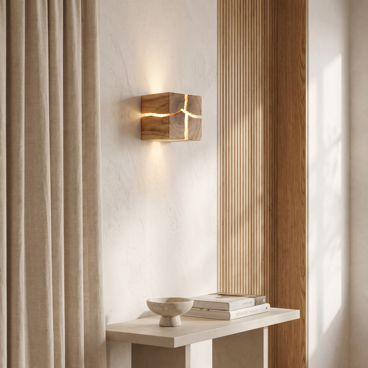 Dorienne Modern Cracked Wood Square Wall Sconce for Bedside and Mirror Lighting