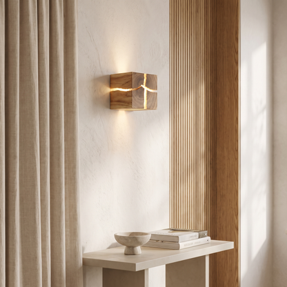 Dorienne Modern Cracked Wood Square Wall Sconce for Bedside and Mirror Lighting