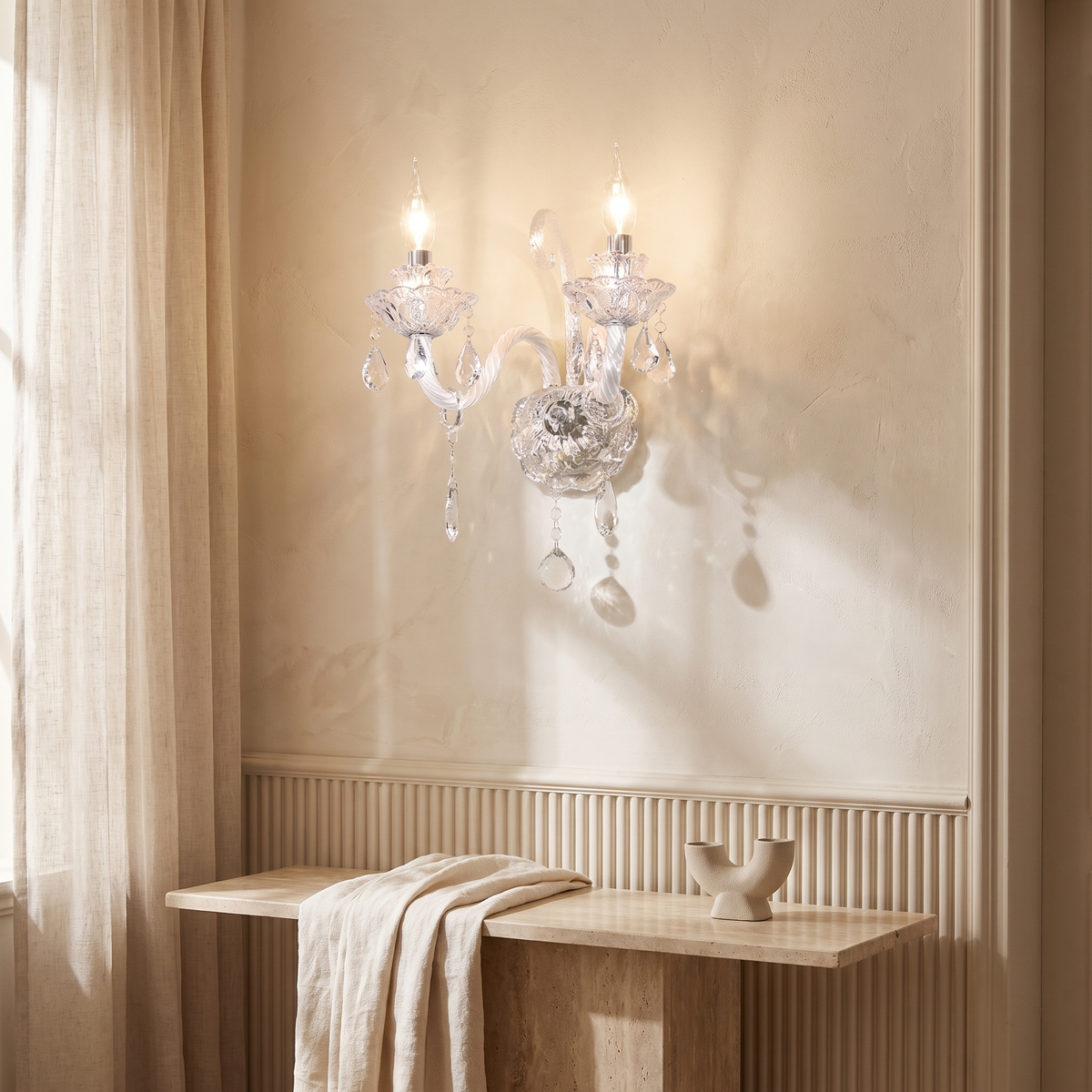 Faroline French Crystal Candelabra Wall Sconce for Bedroom Accent Lighting