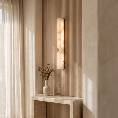 Nocturne French White Copper Marble LED Wall Sconce for Hallway and Stairwell Lighting