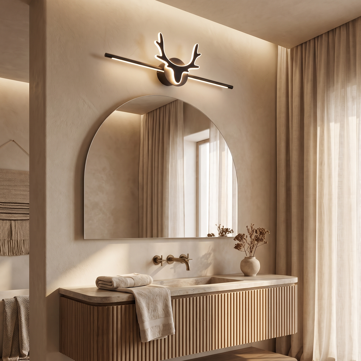 Linselle Scandinavian Black Iron LED Vanity Light Dimmable Deer Motif for Bathroom Mirror