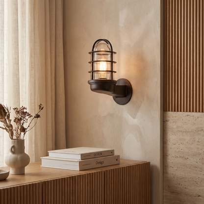 Marivaux Industrial Black Aluminum Cylinder Wall Sconce for Covered Porch and Entryway