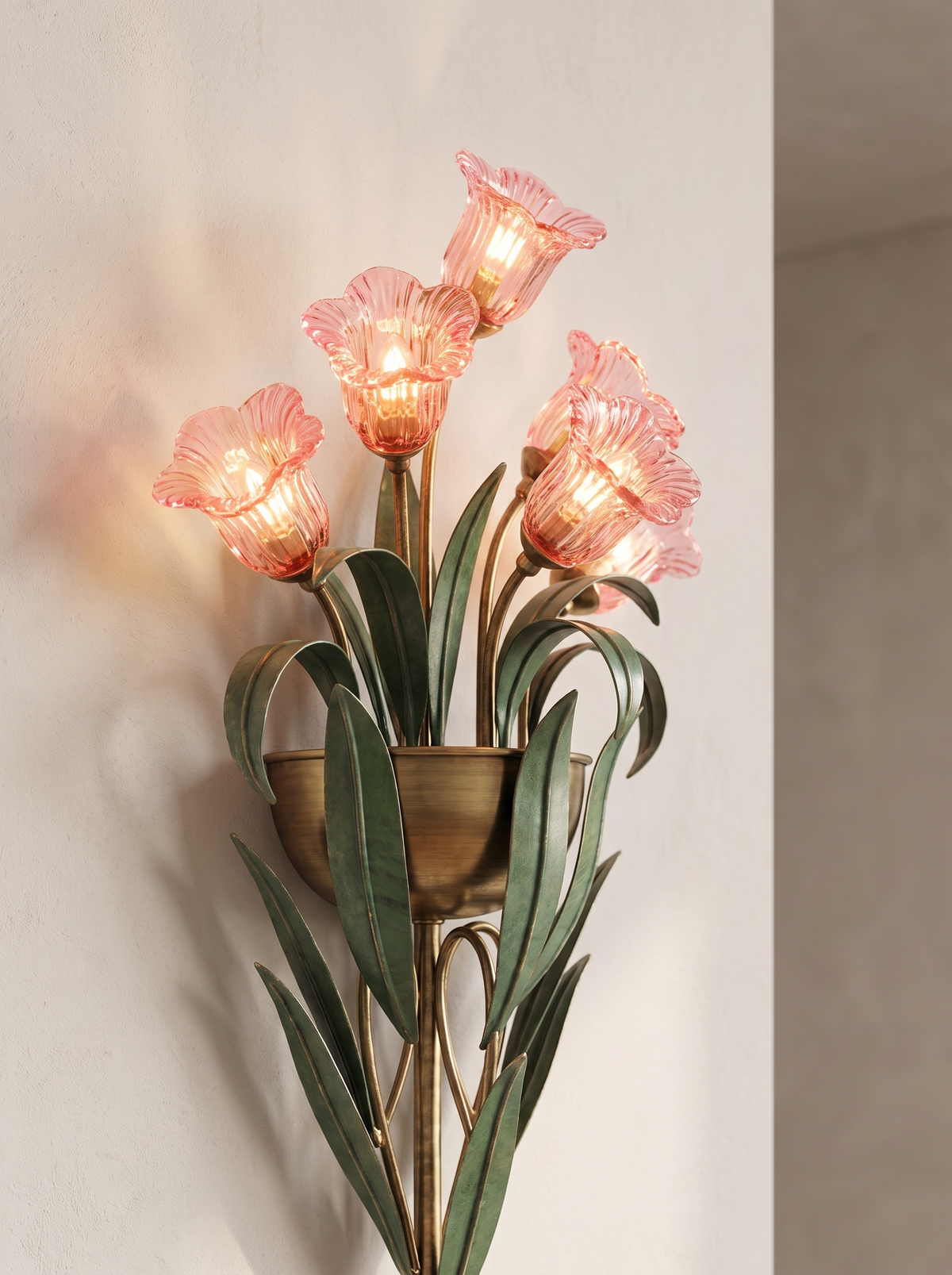 Baldassare wall sconce close up, Evenings, Lit Properly