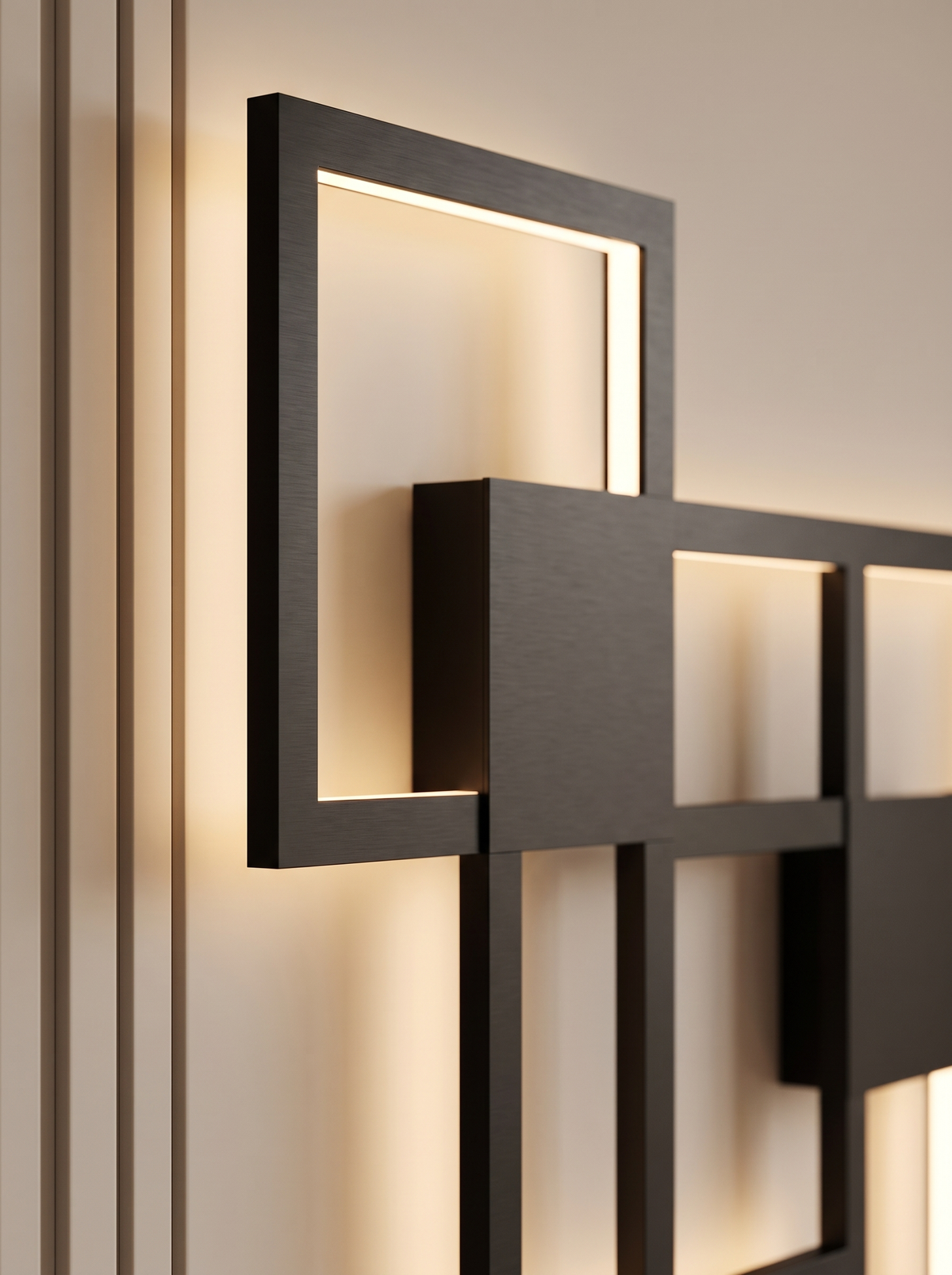 Grisaille wall sconce close up, Drawn From Solid Aluminum