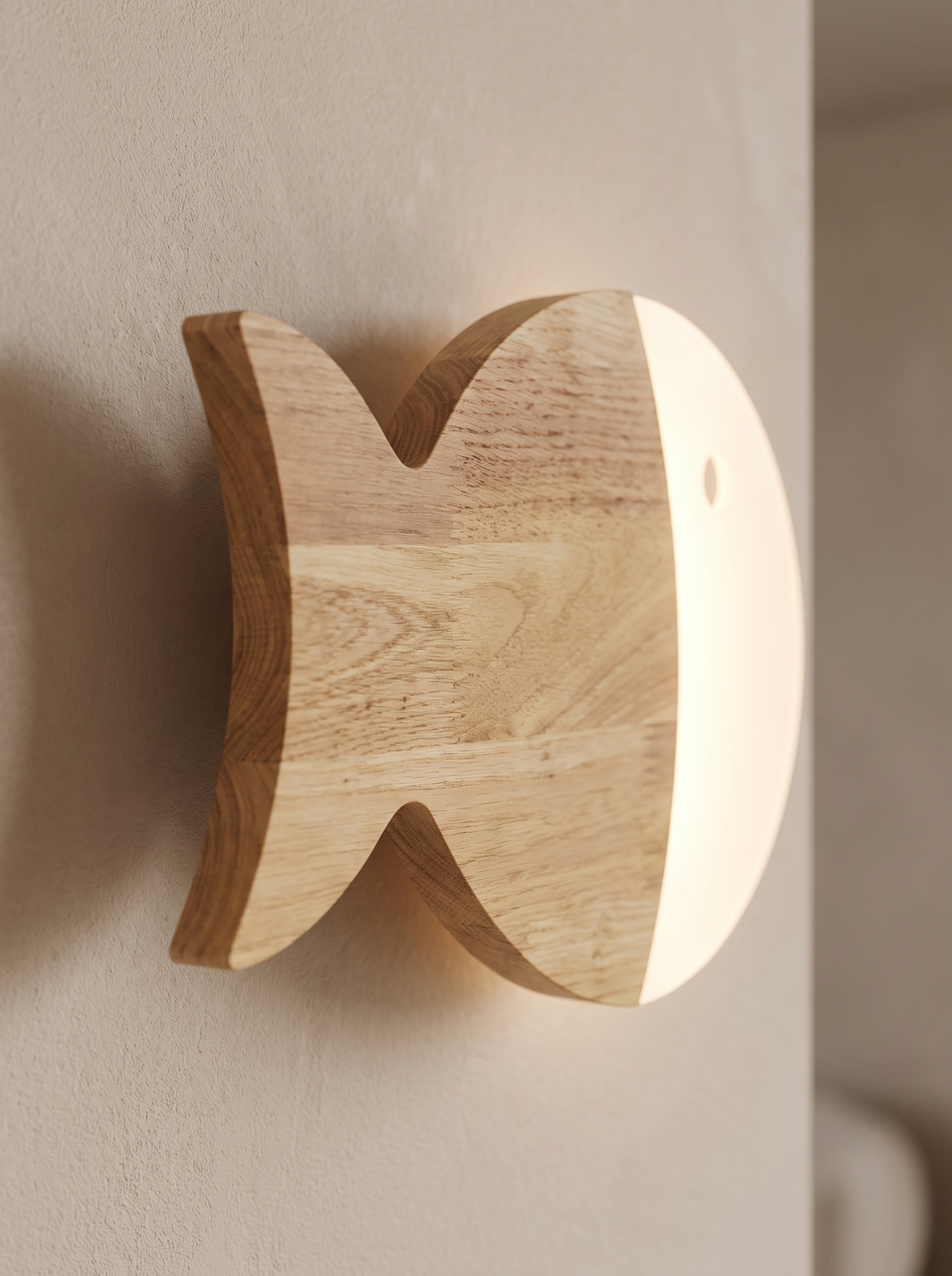 Yolandine wall sconce close up, Solid Oak, Openly Grained