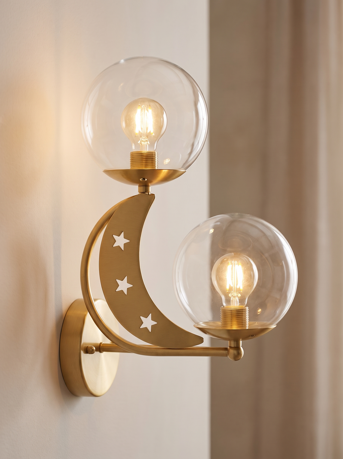 Zabrielle wall sconce close up, Evenings, Lit Properly