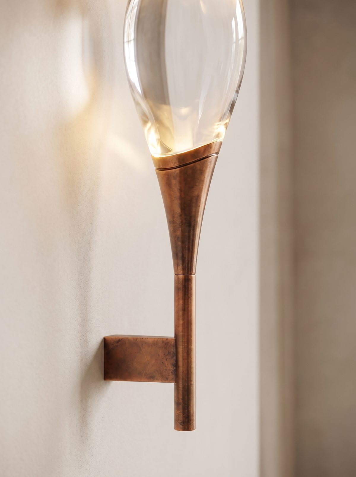 Gravelle wall sconce close up, Copper, Living Finish