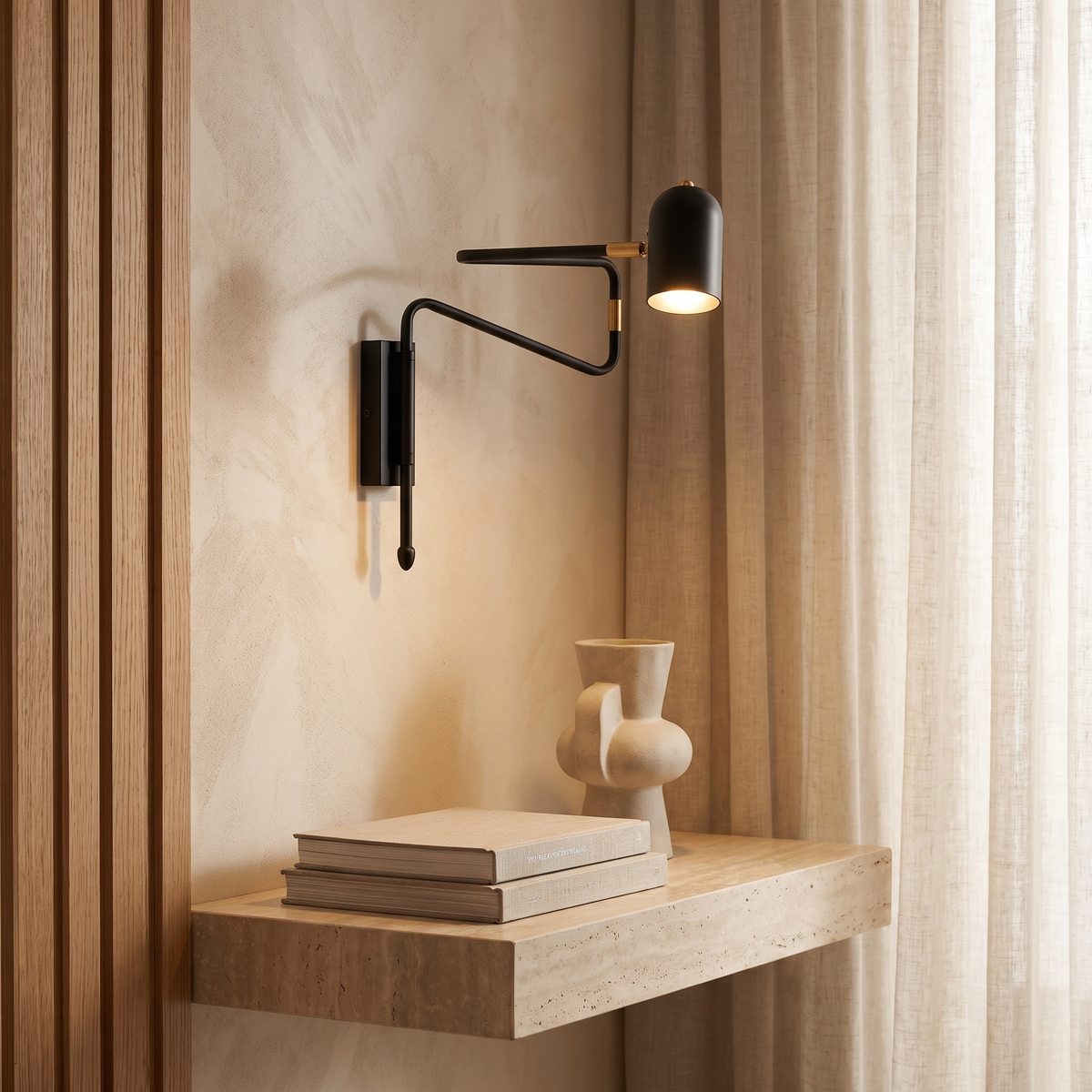 Noemie Nordic Iron Swing Arm Wall Sconce with Long Pole Reach