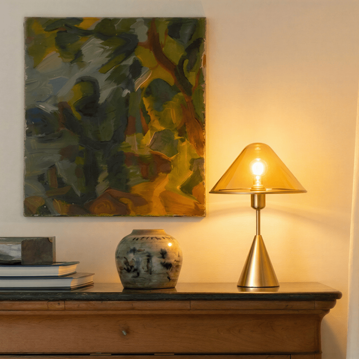 Herriveau Contemporary Bronze Aluminum Table Lamp with Warm to Cool Glow for Dining Room