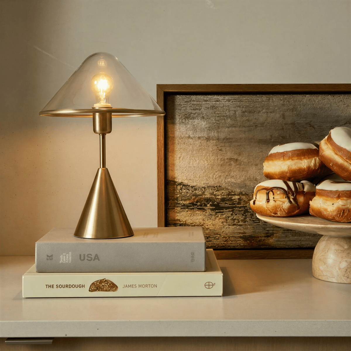 Herriveau Contemporary Bronze Aluminum Table Lamp with Warm to Cool Glow for Dining Room